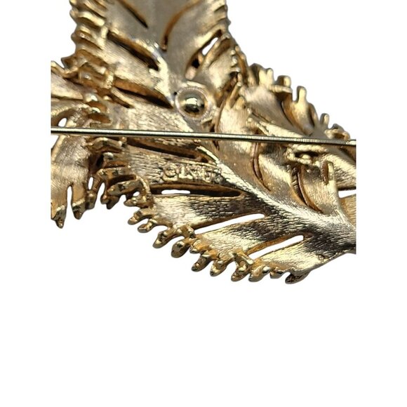Lisner Double Leaf Brooch Textured Gold Tone Vintage Pin - Picture 3 of 10